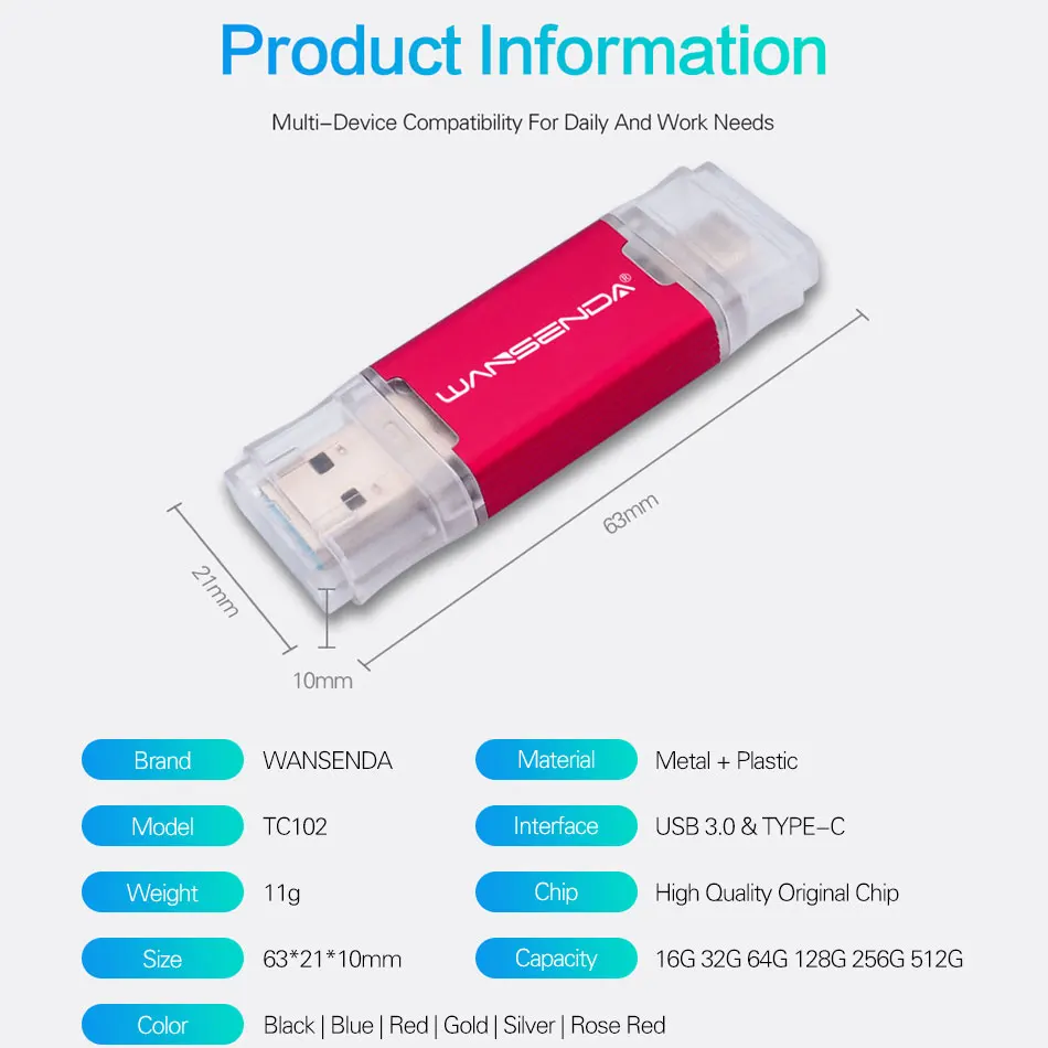 Флеш накопитель WANSENDA OTG USB 3 0 и Type C флешка 512 ГБ 256 Флешка 32 Гб 64 128 ГБ|USB