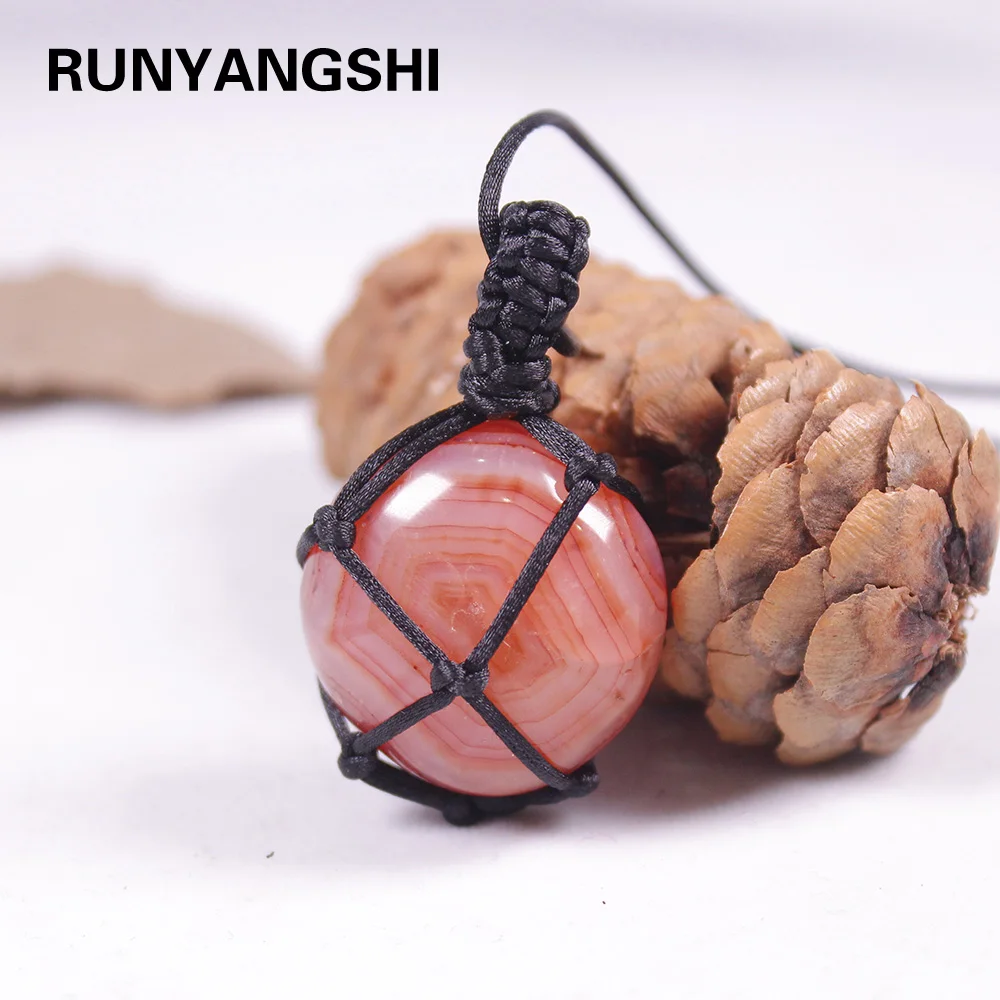 

Natural Stone red agate Pendants Crystal Quartz Black Rope Wrapped Treatment Stones Necklace for Men Female Fashion Jewelry