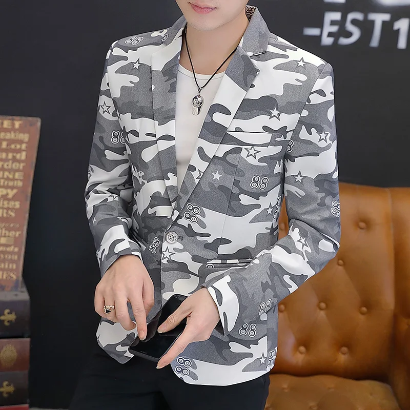 

M-3XL 2022 модный стиль мужской Корейский Camflague Печатный блейзер винтажный блейзер для мужчин повседневное деловечерние свадебное платье
