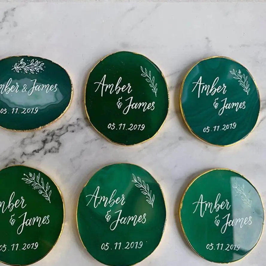 custom- round green Индивидуальные натуральный агат ювелирные изделия каботажное судно для годовщины помолвки вечерние именная табличка на заказ в виде жениха и невесты подарок для невесты для свадьбы - Цвет: custom- round green