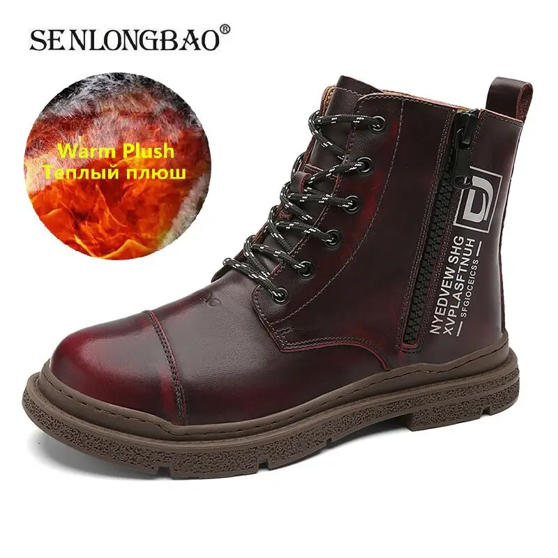 

Winter Mens Boots Retro Platform Ankle Motorcycle Boots Warm Plush Snow Boots Autumn Waterproof Men's Martin Boots Chelsea Boots
