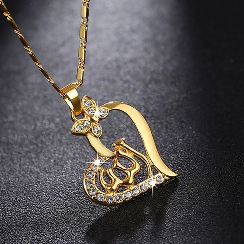 

Arab Ladies Heart Shaped Golden Muslim Islamic Allah Allah Pendant Necklace Jewelry Gifts