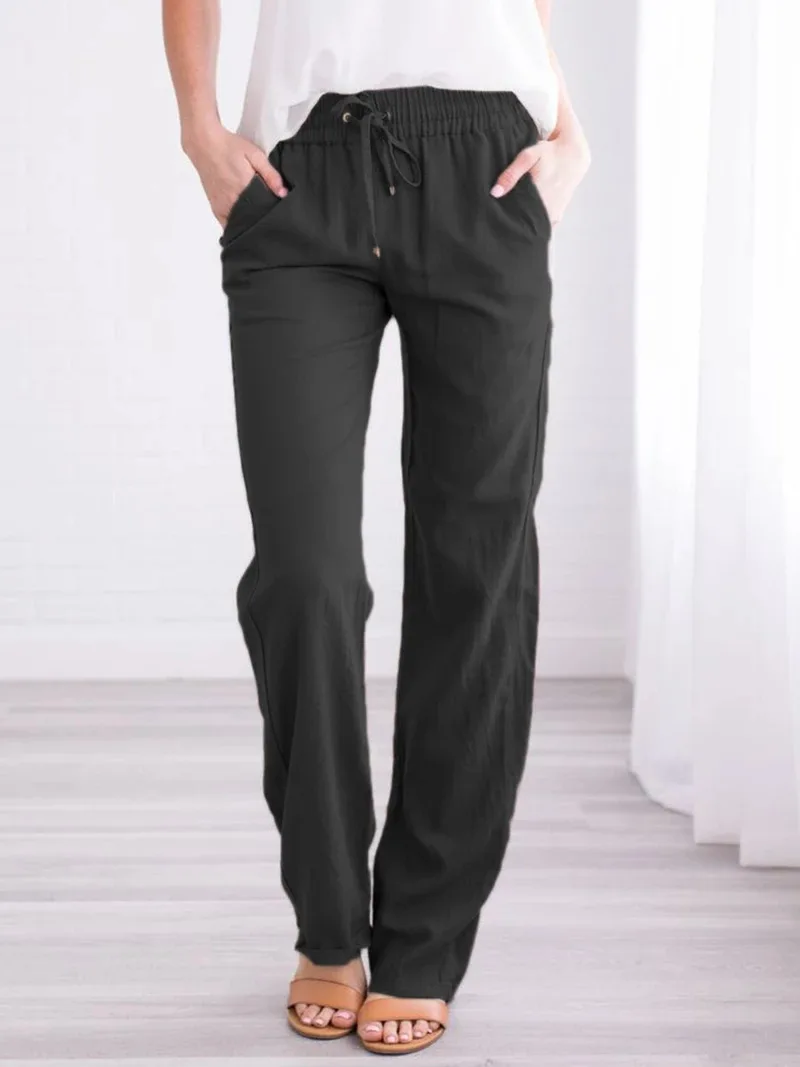 

MRMT 2021 Brand Women's Trousers Hemp Drawstring Loose Women Trousers Casual Wide Leg Pants For Female Trawers Trouser