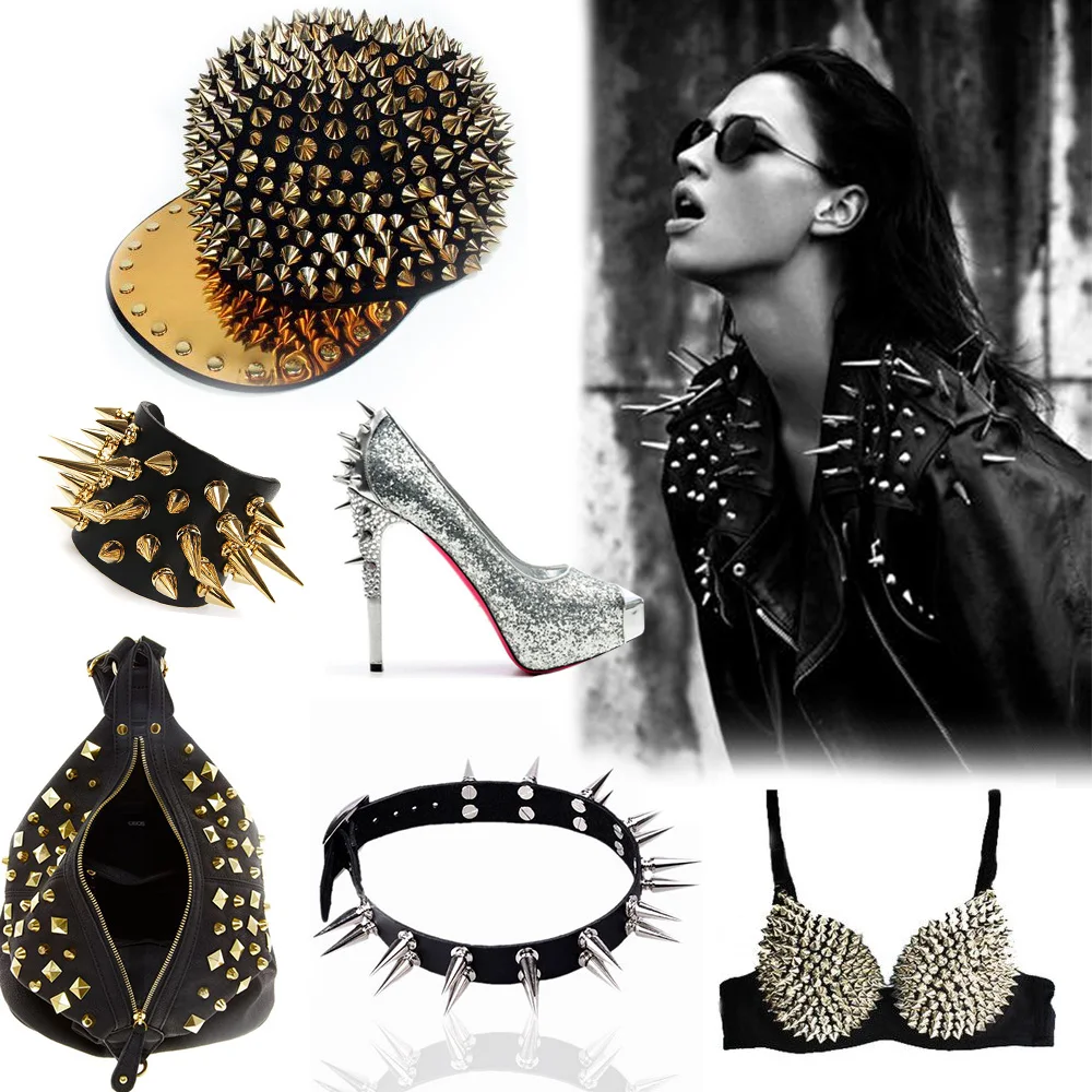 100 шт. золотые и серебряные конусные винтовой шип заклепки металлические