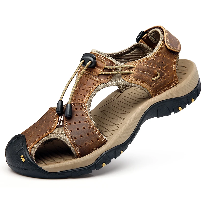 

Men Sandals Cowhide Leather Male Summer Shoes Outdoor Beach Gladiator Sandals Shoes for Men Sneakers Flip Flops Plus Size 46