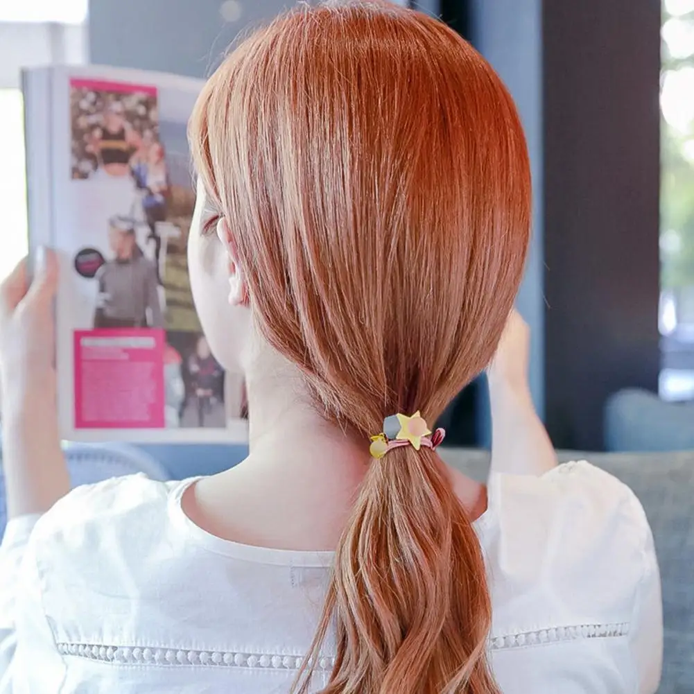 

5Pcs Stylish Tight Geometric Star Candy Colorful Bead High Elastic Hair Bands Girl Hair Ties Hair Accessories Ponytail Holder