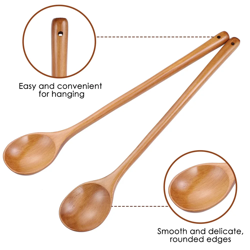 

OUNONA 2PCS Wooden Long Handle High Heat Resistanct Cooking Spoon Mixing Spoon Utensil for Kitchen Restaurant