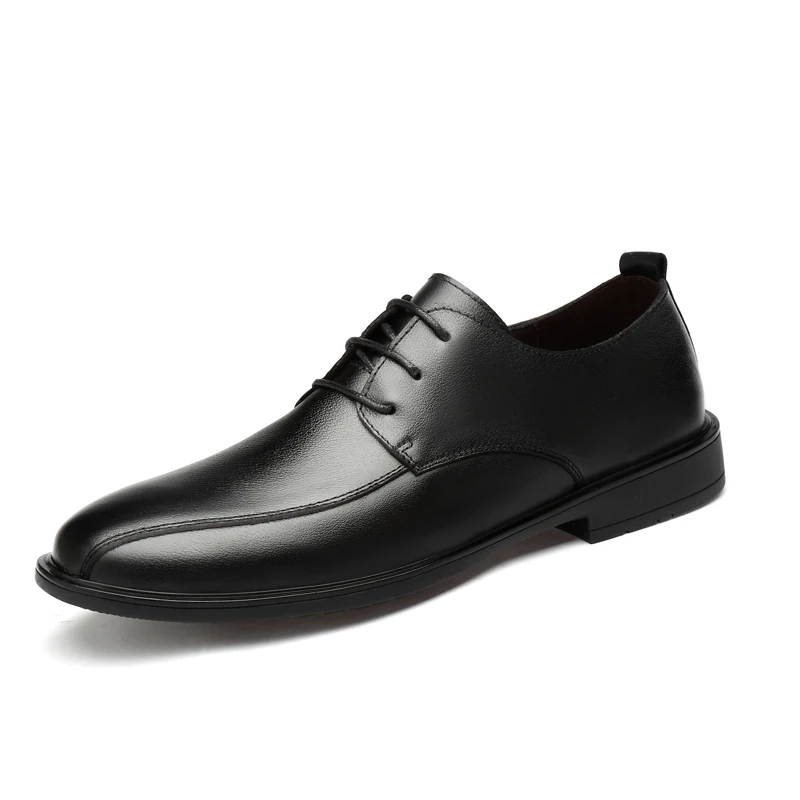 

2020 Black Genuine Leather Fashion Men Casual Pointed Top Formal Business Male Wedding Dress Flats Oxfords Men Leather Shoes