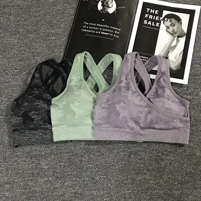 

2021 New Camo Seamless Sports Bra For Women Gym Criss Cross Workout Bras High Impact Crop Top Bras Active Wear Wireless Yoga Bra