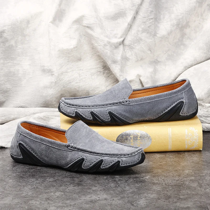 Men's Loafers slip on Comfortable Flat Shoes Men Breathable fashion Soft cow suede Leather Driving Moccasins Sneakers | Обувь