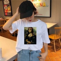 women aesthetics funny tshirts casual short sleeves tops female streetclothing summer spoof mona lisa printing t shirts