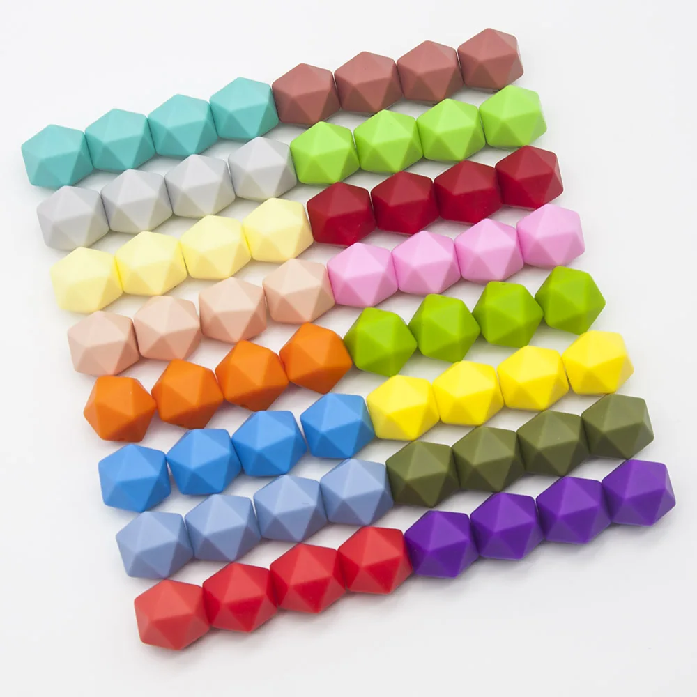 Cute-idea 14mm Silicone Icosahedron Beads 300Pcs Baby Teething Chewable Polygon Pearl Teether Food Grade Pacifier Toys Baby Good