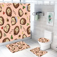 34 pieces hedgehogsnailsfruits shower curtains sets cartoon animal carpet toilet lid and bath mat 3d print bathroom mat sets