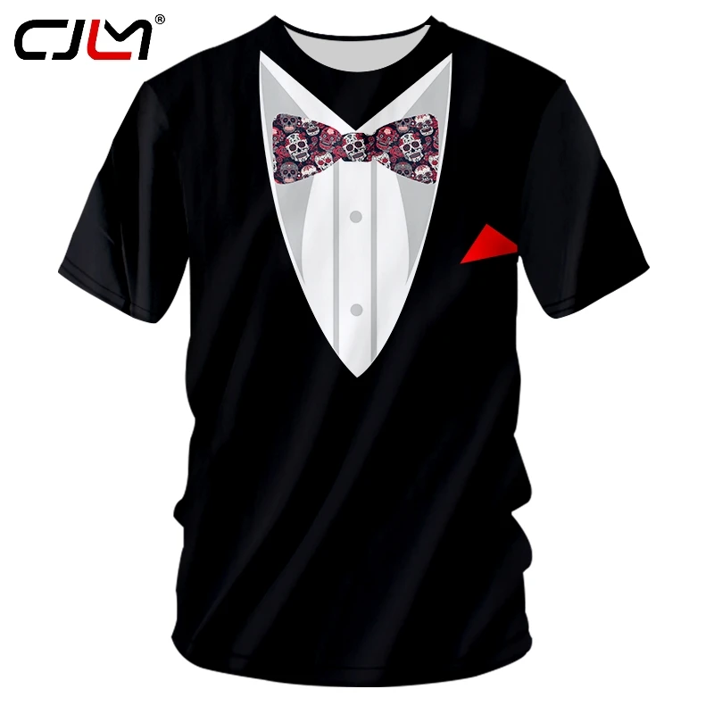 

Костюм CJLM с 3D-принтом для мужчин и женщин, футболка с бантом в виде черепа, Мужская модная повседневная футболка большого размера с круглым в...