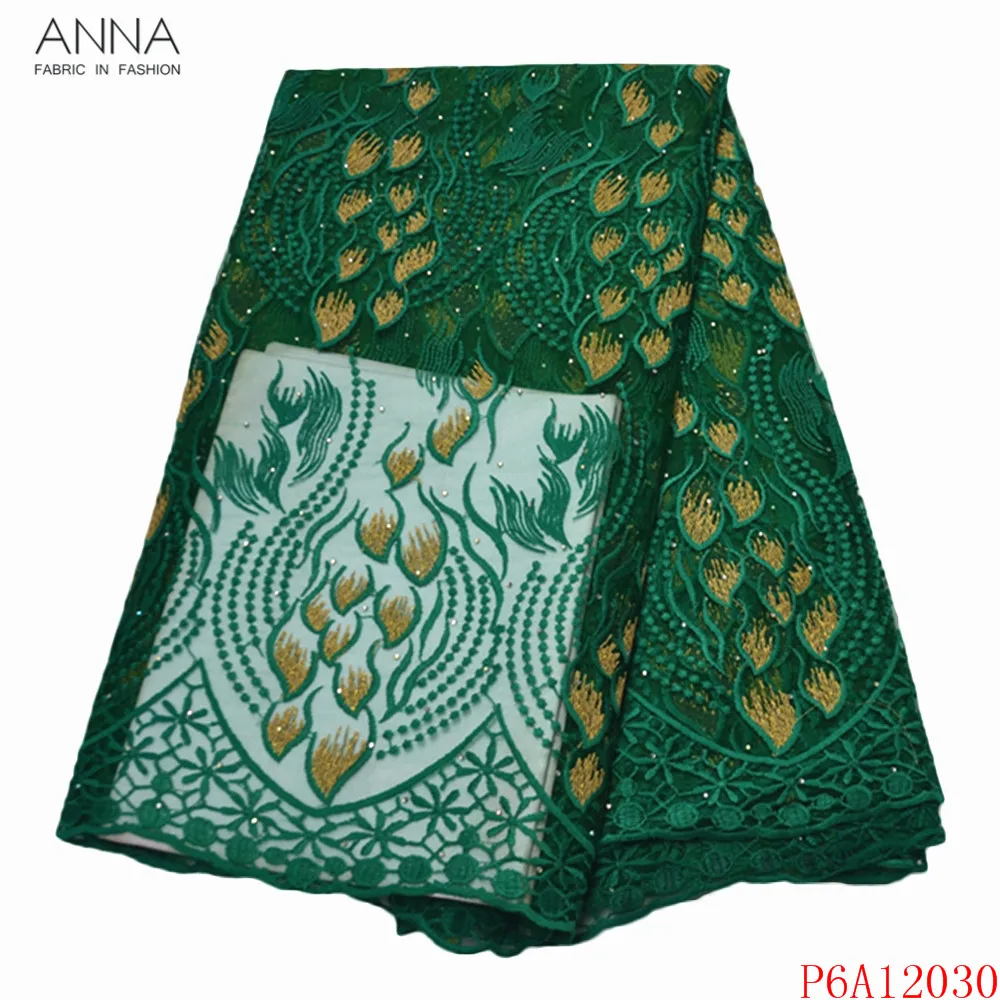 Анна зеленая вышитая африканская сетчатая кружевная ткань в нигерийском стиле с