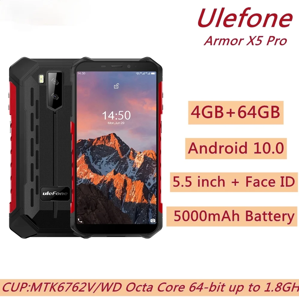 Смартфон Ulefone Armor X5 Pro 4 + 64 ГБ 5000 мАч 5 дюйма Android 10 0 8 ядер 4G NFC|Смартфоны| |