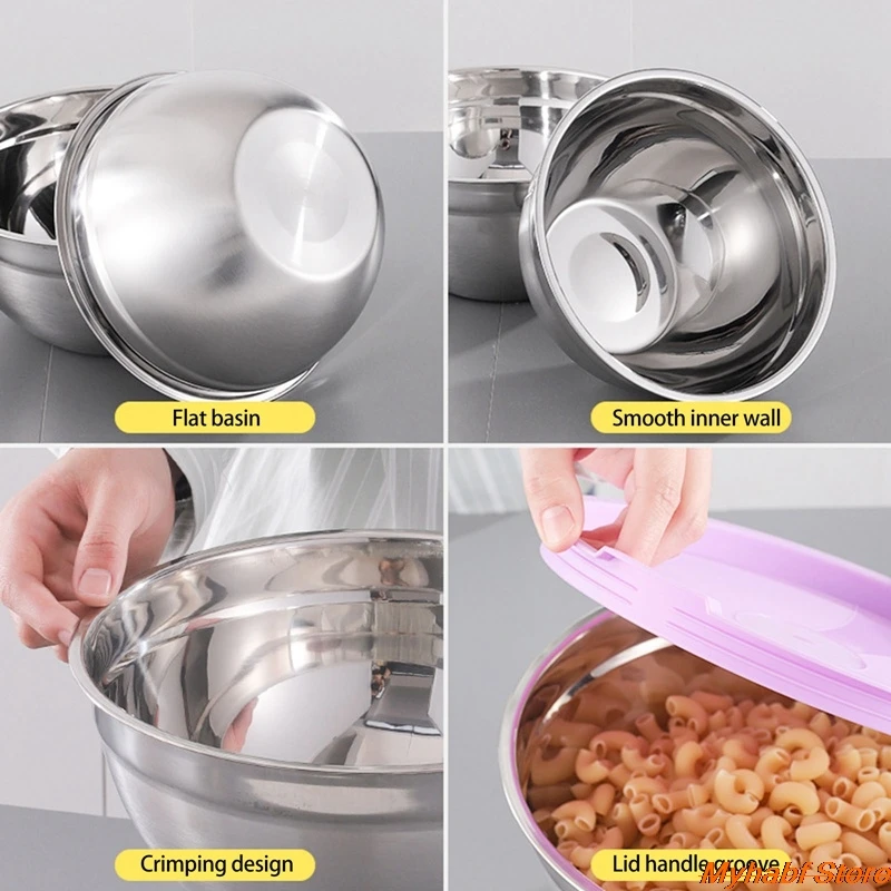 

5Pcs 18-26Cm Stainless Steel Mixing Bowl With Lid For Kitchen Egg Salad Food Mixer Bowls Food Storage Stirring Bowl Tableware