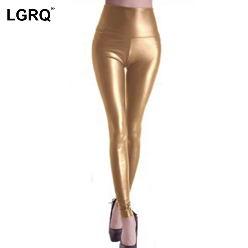 

[LGRQ] High Elastic Waist New Loose Wet Look Faux Leather Leggings Slim Shiny Pants Women Fashion Spring Winter 2021 19D3905