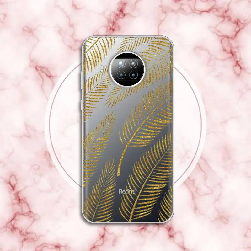 

Golden leaf flower love leopard print Phone Case Transparent for Xiaomi Redmi note 10 t 8 9 pro lite 11