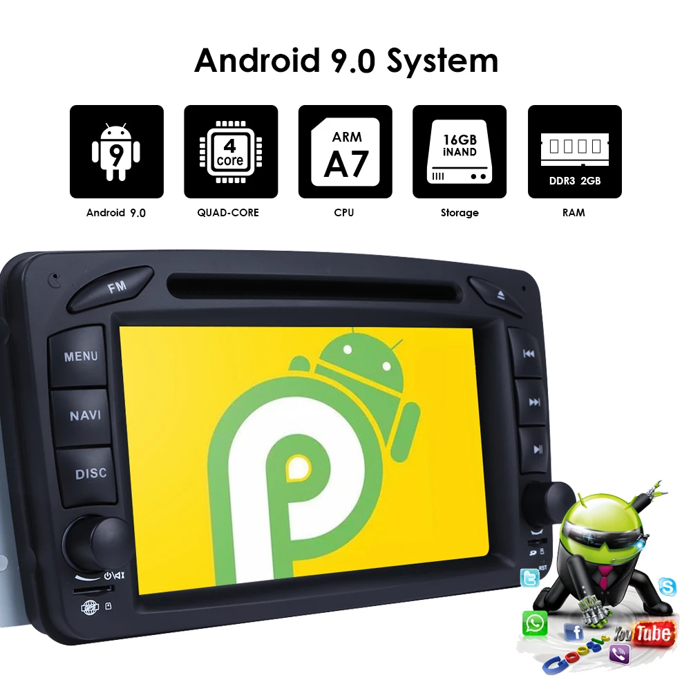 2 Din Android 9,0 Автомобильный DVD радио плеер Автомобильный Стерео gps navi для Benz W203 W208 W209 W210 W463 Vito Viano с wifi bt swc dab+ obd