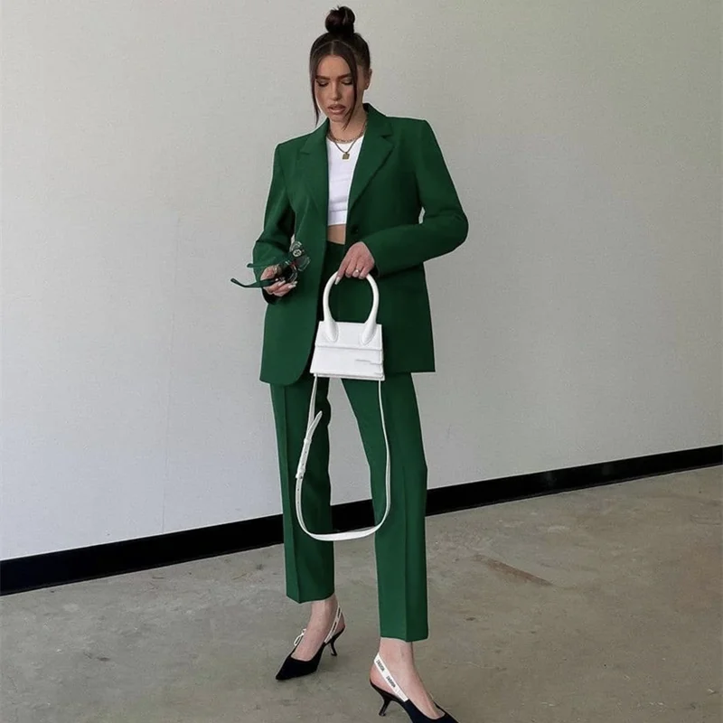 

Woman Vintage Green Loose Blazer Coat 2021 Spring Casual Female Solid Streetwear Outwear Ladies Fashion Oversized Blazer