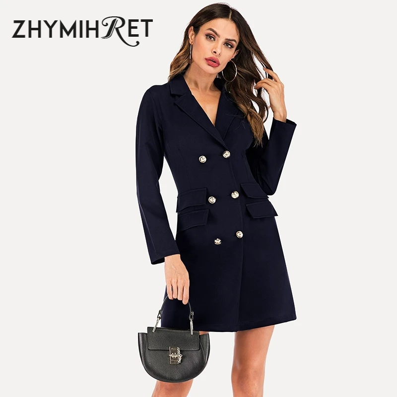 Женское винтажное офисное платье zhymifret белое однобортное блейзер с длинным