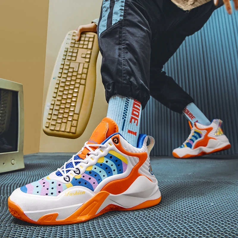 Fashion Colorful Basketball Shoes Men Women Cushioning Sports Shoes Trendy High top Sneakers Men Unisex Footwear Basket Homme
