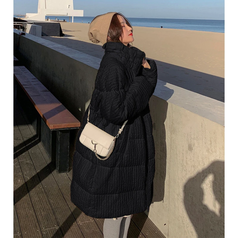 

AG-Turn Plus Size Women White Down Casual Jacket Lady Mid-Length Stand-Up Collar Korean Loose Thick Warm Coat Winter Fashion New