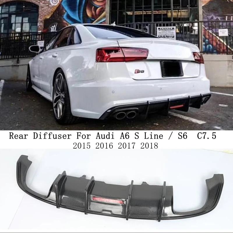 

Carbon Fiber Rear Diffuser Lip Spoiler For Audi A6 S Line S6 C7.5 2015 2016 2017 2018 Bumper Splitters High Quality Accessories