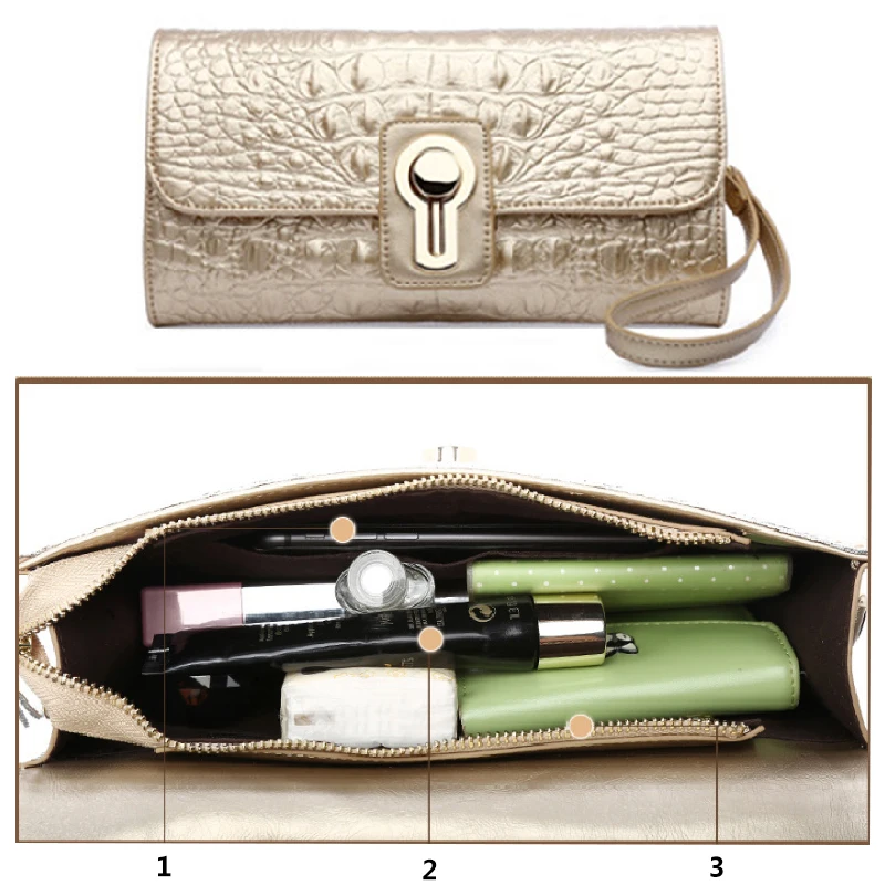 2020 New Genuine Leather Clutch Bags Women for Crocodile Pattern Chain Handbag Shoulder Messenger Bag Dag Female | Багаж и сумки