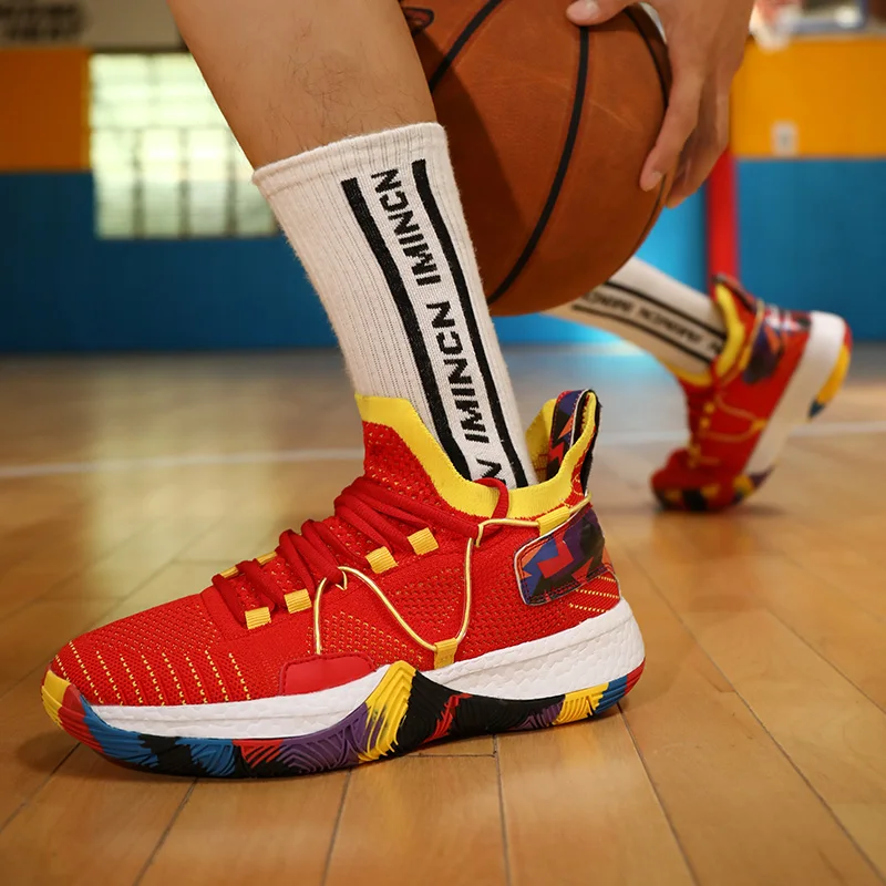 

Fashion Rainbow High Quality Basketball Shoes Men Breathable High top Women Sneakers Basketball Professional Chunky Sports Shoes