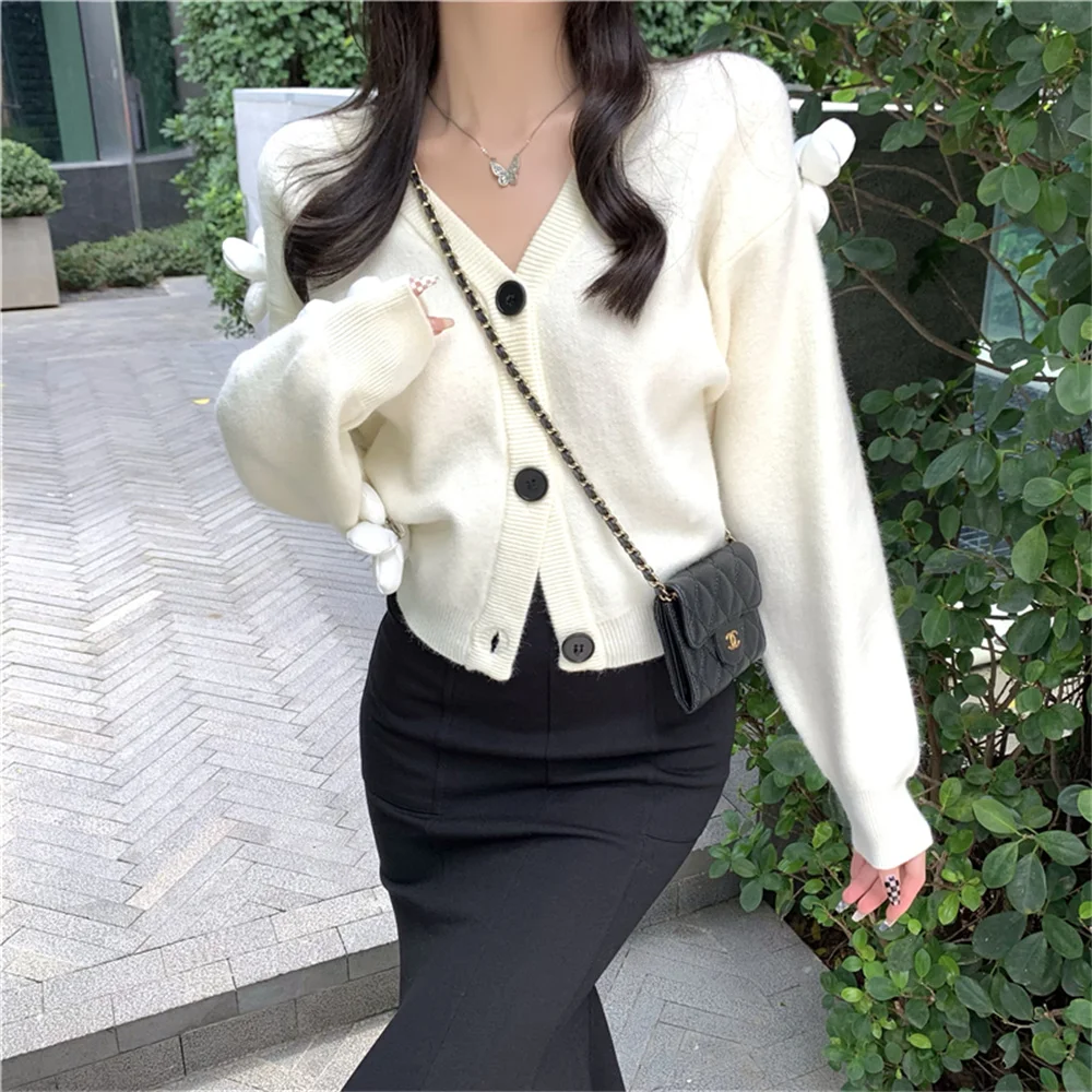 

Harajuku Hot Office Lady Sweaters Slim Flowers Streetwear 2021 Knitwear Women Coats Warm Autumn Chic Elegant Loose Cardigans