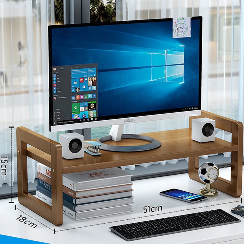-1/2 Tiers Bamboo Monitor For Computer/laptop/tv Printer Des