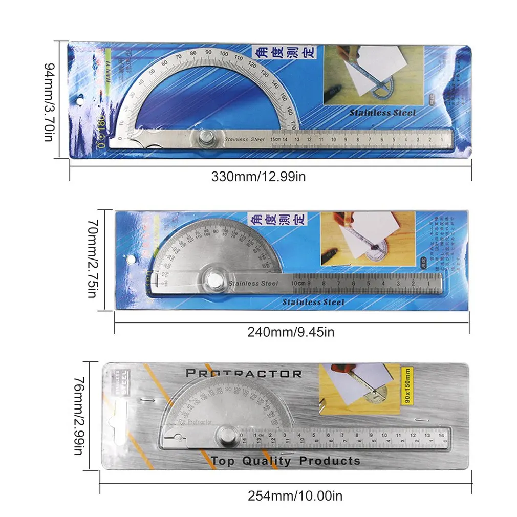 

180 Degree Protractor Metal Angle Finder Goniometer Angle Ruler Stainless Steel Woodworking Tools Rotary Measuring Ruler 100/150