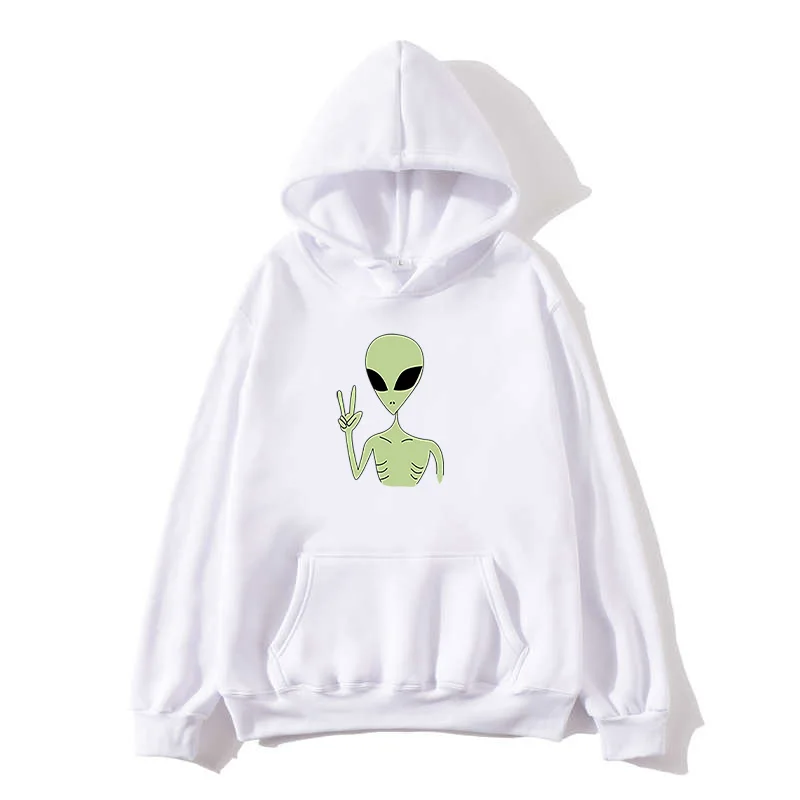 2020 New Kawai Harajuku Fun Alien Oversized Hoodie Sweatshirts Autumn Winter Women's Kawaii Loose Long Sleeve Top Plus Size