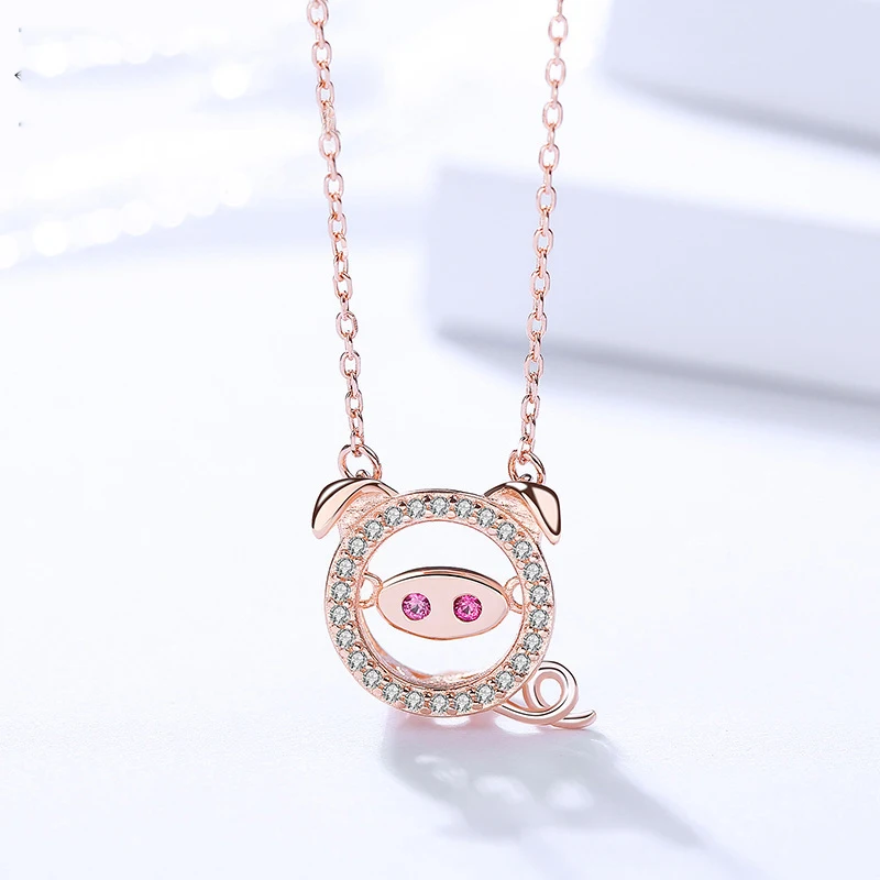 

YBB305 925 Silver Piggy Zircon Lady's Necklace for Wedding Birthday Party Gift*