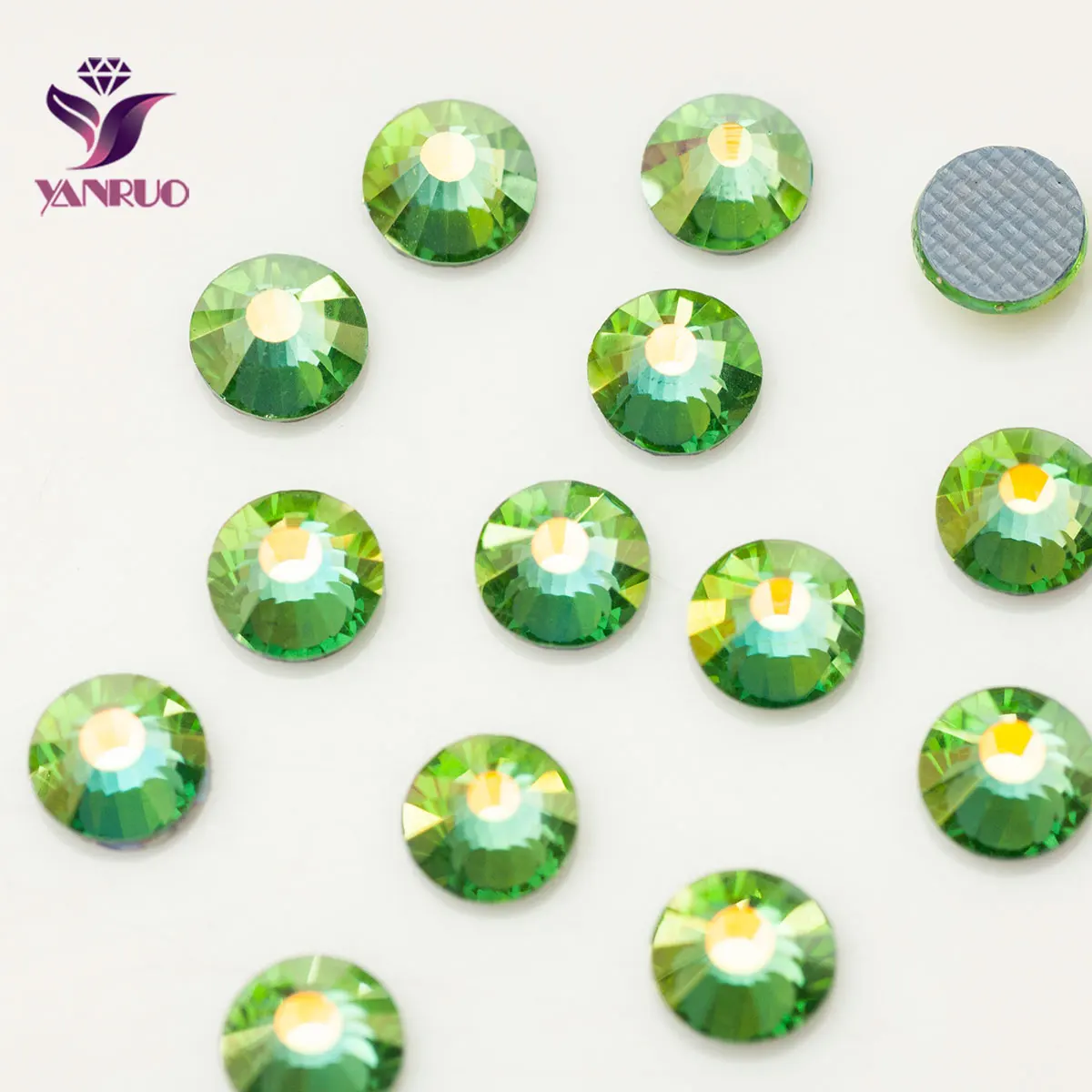 YANRUO 2058HF Peridot AB Стразы горячей фиксации с плоской спинкой кристаллы из железа|crystal