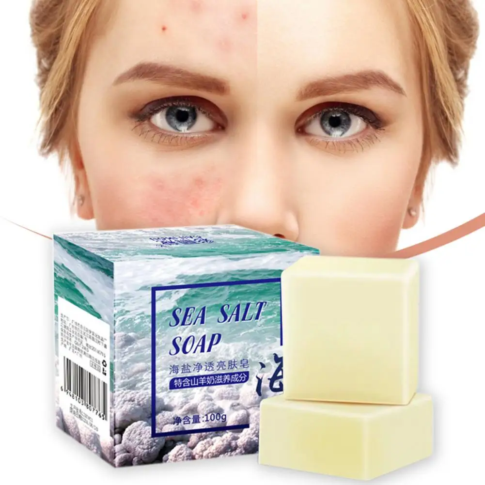 100 г морской соли Отбеливающее мыло очиститель удаления прыщей поры акне лечение