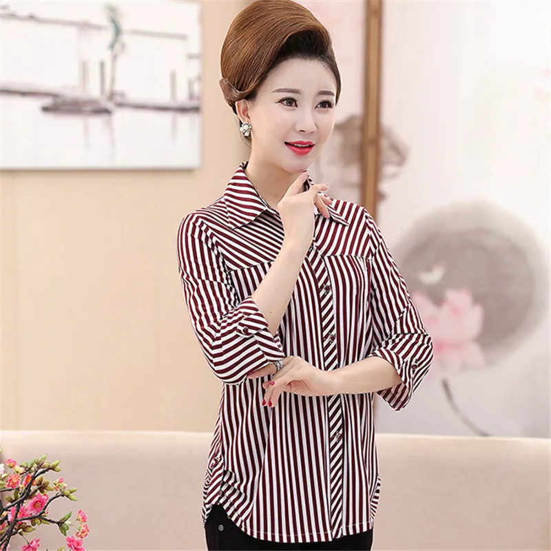 Женская рубашка Весна-Осень полосатая с длинным рукавом Топ Свободная для отдыха