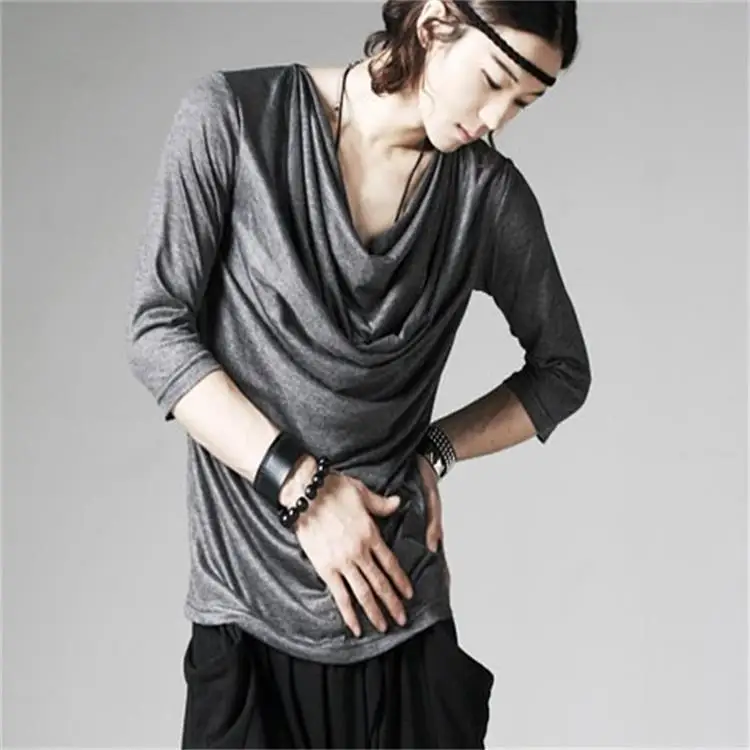 

Men's T-shirts The new Summer Korean version of the individual casual lapel T-shirt slim seven - minute sleeve T-shirt trend