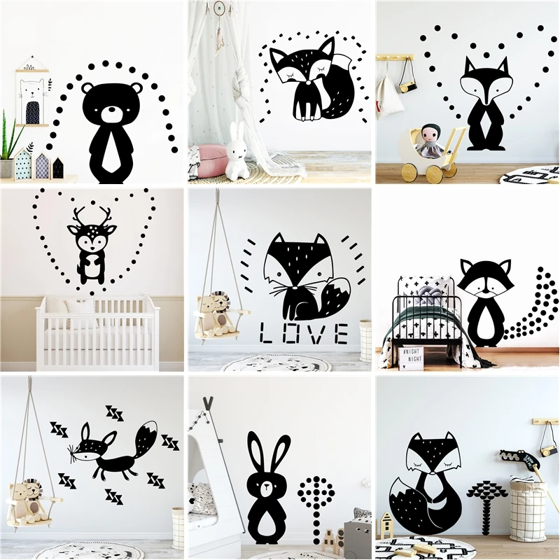 

Cartoon Wall sticker Nordic Style Forest Animals fox bear Decals For Children's Room Decoration decals Bedroom decor Vinyl Mural