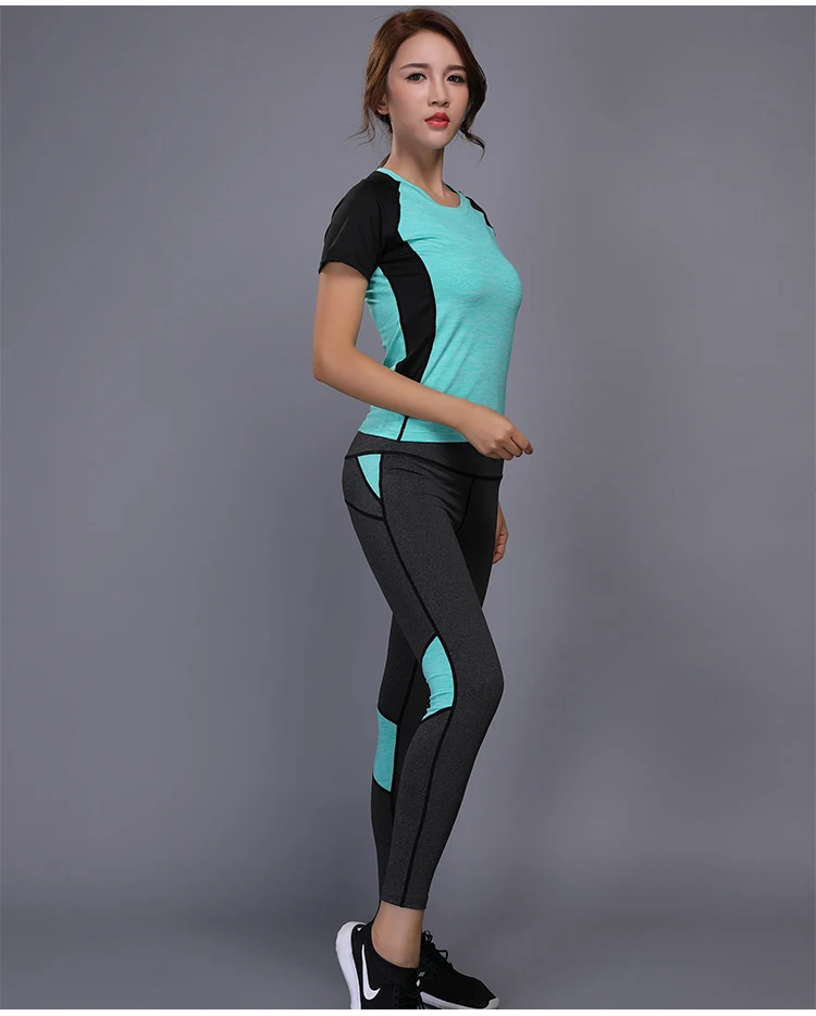 Женская спортивная одежда комплект для йоги фитнеса тренажерного зала футболка