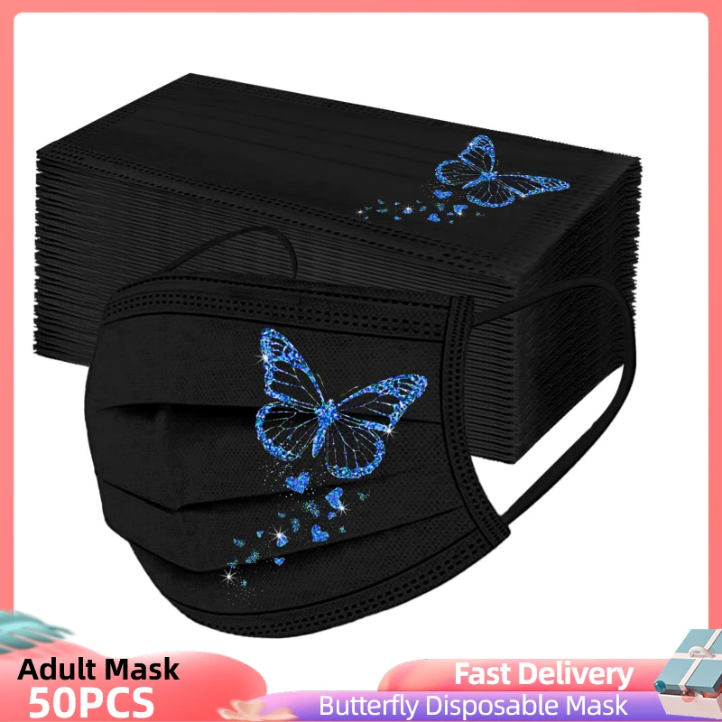 Маска одноразовая с принтом бабочки для взрослых защитная лица На Рот 10/50 шт. |