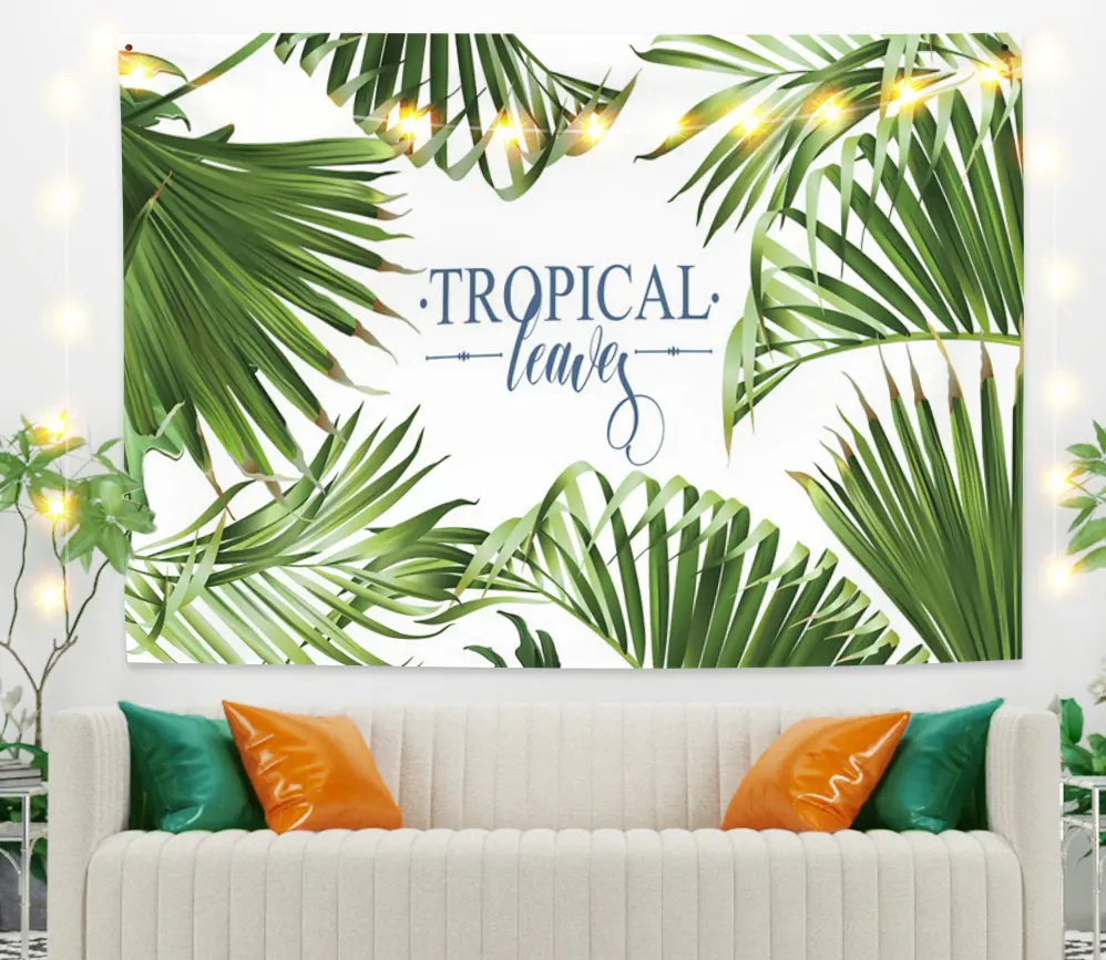 

Tropacal Leaves White Tapestry Vintage Exotic Summer Plant Nature Frame for Bedroom Photography Wall Decor