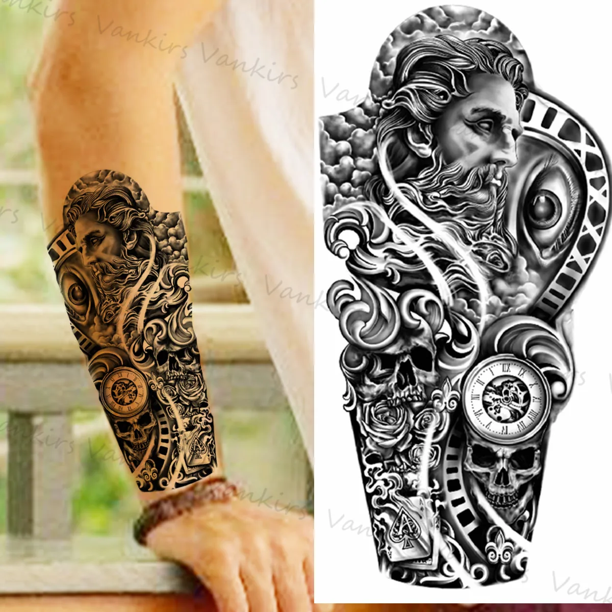 Черный компас тотем временные татуировки для мужчин женщин солитер крест Лев