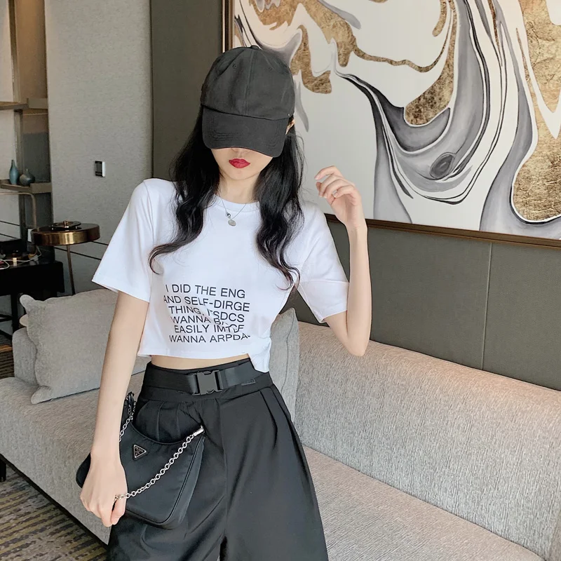 

High Waist Western All-Matching Short Sleeve T-shirt Ins Trendy 2021 Spring and Summer New Retro Hong Kong Style