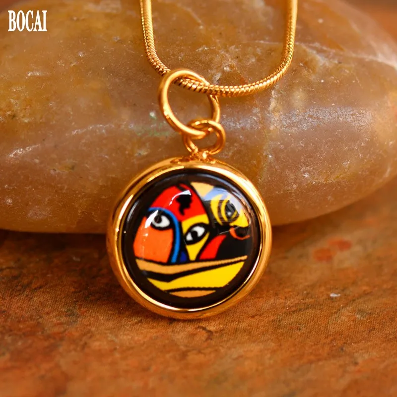

New Girl series new cloisonne jewelry enamel 20mm round necklace pendant for woman fashion ethnic style woman pendant with chain