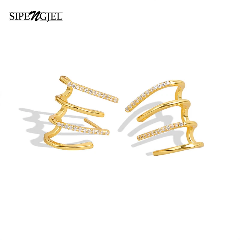 

SIPENGJEL Fashion Four-Prong Setting Cubic Zircon Women's Stud Earrings For Women Claw Ear Hook Clip Earrings Party Jewelry