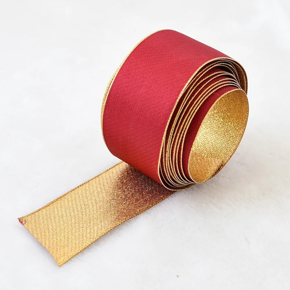 Gold red 2 м Рождественская двухсторонняя Проводная атласная лента для ручной работы украшения рождественской елки ручной работы для витрины фестиваля Декор Аксессуары - Цвет: Gold red