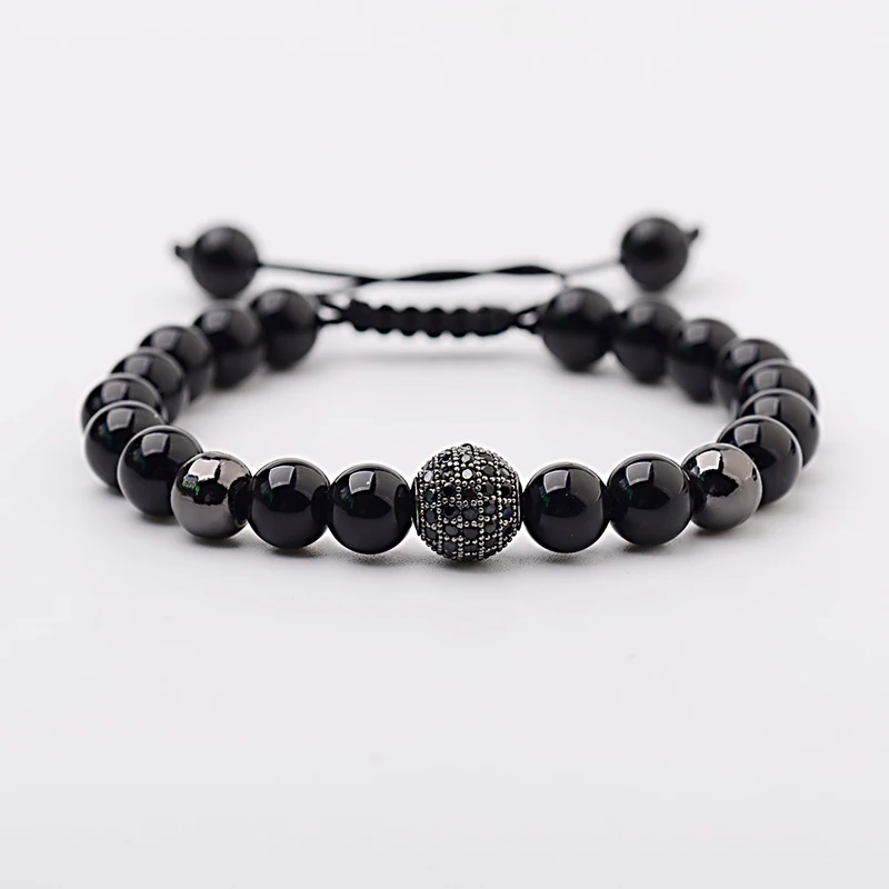 Черный циркон мяч проложить мужской браслет с бисерамы плетеный мужские черные